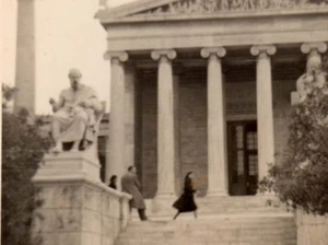 Vintage Real Photo Athens Greece statues building street view February 1955 - Picture 1 of 2