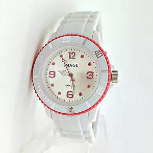 Damen Armbanduhr Frauen Uhr Analog Sport Silikon Armband Rot/Weiß 300738 - Picture 1 of 5