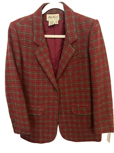 Vtg Eddie Bauer Jacket Petite Small Plaid Wool Preppy Academia Oversized Blazer - Picture 1 of 15