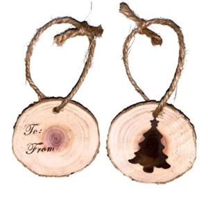 Rebanada de cedro etiquetas de regalo de Navidad y adorno de Navidad - Hecho en EE. UU. - Botella de vino - Imagen 1 de 6