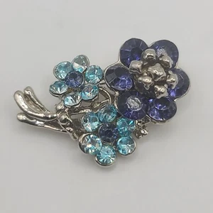 Vintage Rhinestone Flower Brooch Blue Purple Floral Bouquet Silver Tone - Picture 1 of 11
