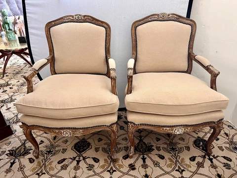 Iconic Pair French Louis XV Style Bergere Armchairs Chairs New Kravet Upholstery Cover