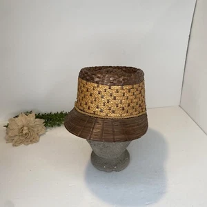 Vintage 1930's Genuine Yeddo Straw Hat With Brim Made in Italy Two Tone Brown - Picture 1 of 7