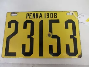 1908 PORCELAIN PENNSYLVANIA LICENSE PLATE VINTAGE AUTOMOBILIA D-117 - Picture 1 of 7