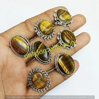 Подарочные кольца с драгоценными камнями тигровый глаз покрытие серебро 925 пробы оптовый лот 10 шт. - Изображение 1 из 4