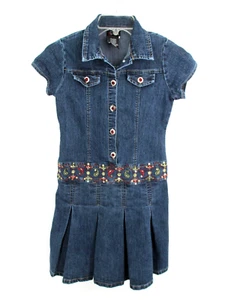 SPEECHLESS Midi Dress Youth Size 14 Denim Blue Pleated Embroidered Embellished - Picture 1 of 11