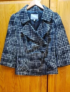 NWOT Classiques Entier Size M Wool Blend Houndstooth 3 Button Ruched Jacket - Picture 1 of 5
