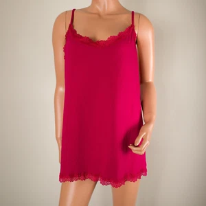 💖 Damen 2X Trägertop Rot Stretch Baumwolle Polyester Übergröße Spitzenbesatz - Bild 1 von 6