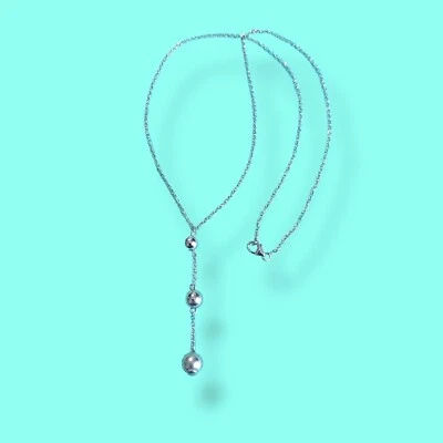 Collar Lariat bola estación rodio sobre plata esterlina cadena 18 pulgadas Foto 1 de 4