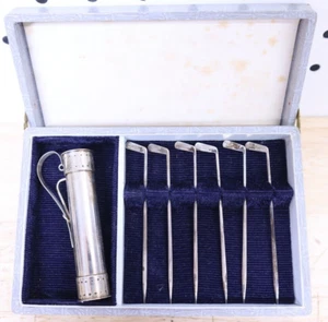Rare Vintage Sterling Silver Cocktail Olive Golfschläger Tasche Mini Plektren Box Set US - Bild 1 von 14
