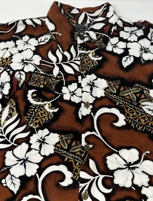 Kosi Bali Collection Mens  Brown and White Hawaiian Short Sleeve Shirt Size XL - Image 1 of 4