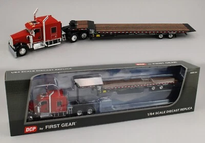 DCP 1:64 *RED* Kenworth W900L 72" Flattop w/LANDOLL 440 Traveling Axle Trailer - Image 1 of 4