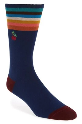 Calcetines Paul Smith Para Hombre Bordados a Rayas Cereza en Azul Marino, Talla Única, Italia, Nuevos con Etiquetas Foto 1 de 3