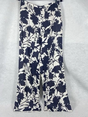 Pantalones Oscar de la Renta para mujer 30x32 azul blanco recto floral 100 % seda nuevos sin etiquetas Foto 1 de 4