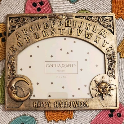 Cynthia Rowley Halloween Ouija Photo Picture Frame Moon Sun 7"x5" Antiqued Gold - Image 1 of 4