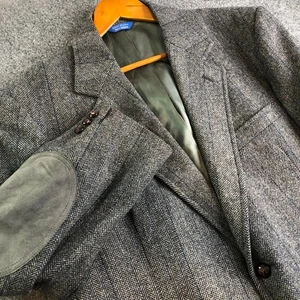 Vintage Pendleton Blazer Mens 44R Gray Tweed Wool Sport Coat Elbow Patch Jacket - Picture 1 of 13