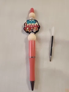 Bead Pen Dog Mom Floral Silicone Beads Pink Off White Extra Ink Cartridge - Picture 1 of 3