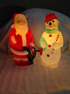 Vtg 1968 Plastic Empire Santa Claus & Snowman Christmas Blow Mold Lights 13" - Picture 1 of 10