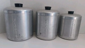 VINTAGE Küche ALUMINIUM WARE Mehl Zucker Kaffee Kanister 3er Set - GUC kein Tee - Bild 1 von 6