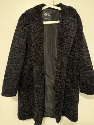 Zara Women’s Black Faux Fur Coat Size L - Image 1 of 4