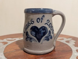 Vintage Class Of 2000 Salt Glazed W/Cobalt Design Rowe Pottery Mug * Cracked * - Picture 1 of 14