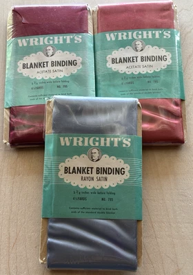 Vintage Wright's Satin Blanket Binding LOT of 3 NIP Blue Plum Dark Pink - Image 1 of 4