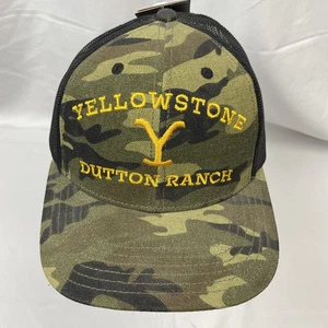 Yellowstone TV Show Logo Dutton Ranch Trucker tarnfarben/schwarz Druckknopflasche Mütze NEU - Bild 1 von 10