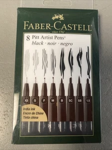 FABER-CASTELL 8 Pitt Artist Pens Black India Ink #567137 - Picture 1 of 2