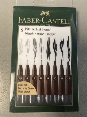 FABER-CASTELL 8 Pitt Artist Pens Black India Ink #567137 - Image 1 of 2