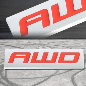 CAR 3M TAPE ON METAL EMBLEM DECAL LOGO TRIM BADGE POLISHED RED LETTERING AWD - Picture 1 of 3