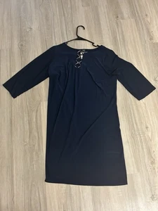MSK Women's 1X Navy Blue Shift Dress 3/4 Sleeve Silver Accents - Picture 1 of 3