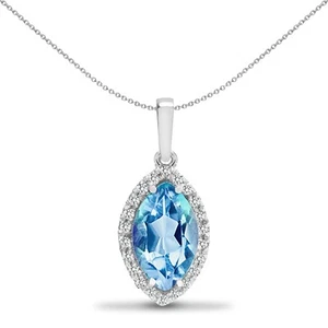 18ct White Gold Jewelco London Diamond Blue Topaz Teardrop Halo Cluster Pendant - Picture 1 of 5