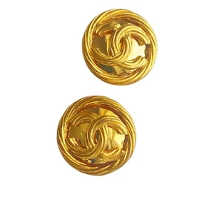 Chanel Vintage Gold-Tone Clip-On Earrings – 1.1" - Picture 1 of 7