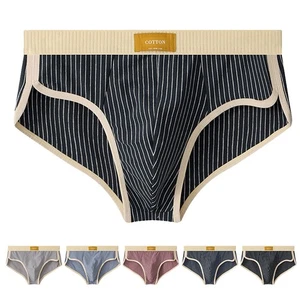 Fashionable Mens Breathable Briefs with Soft Cotton and Striped Pattern Knickers - Picture 1 of 24