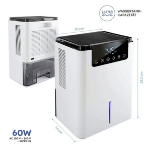 Deumidificatore D2 2000ml, silenzioso, compatto, timer, LED, casa ufficio garage - Picture 1 of 4