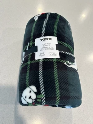 VICTORIA'S SECRET PINK COZY PLUSH SHERPA FLEECE BLANKET DOG LOGO THROW 50x60 NEW - Image 1 of 3