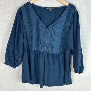 Zac & Rachel Womens Boho Top Size 1X Peasant Pintuck Balloon Sleeve Vneck Blue - Picture 1 of 10
