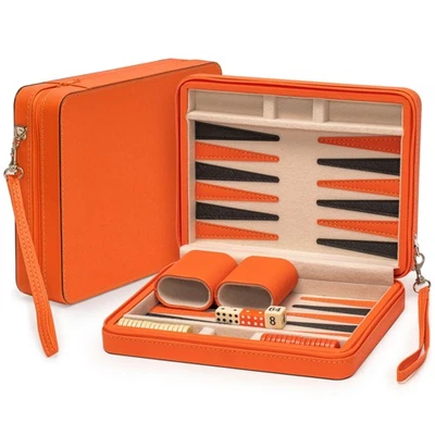 Travel Magnetic Leatherette Backgammon Mini Game Set, "Alanya" - 9" - Image 1 of 4