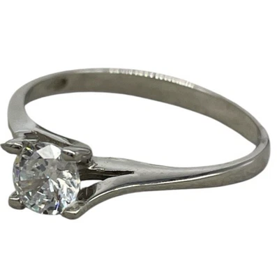 ANELLO FEMMINILE SOLITARIO ARGENTO 925 RODIATO ZIRCONE BRILLANTE MISURA 19 ITALY - Immagine 1 di 4