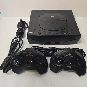 Sega Saturn Console, 2x OEM Controllers, & Cords MK-80000A Black V2 VGC! US! - Picture 1 of 20
