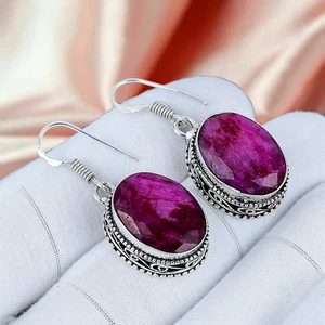 Simulated Lab Created Ruby Silver Earring 925 Sterling Silver Jewelry Earring - Picture 1 of 3
