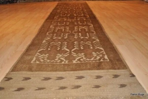 _HALL_RUNNER_13 FT. HANDMADE VEGETABLE DYE KILIM RUG tan khaki Brown *Kazak* - Picture 1 of 12