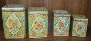 Set 4 Lattine Nidificazione Quadrate Floreali Vintage Made in Holland Coperchi Cernierati - Foto 1 di 11