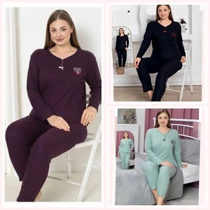 Damen Große Größen Pyjama Schlafanzug Baumwolle  2-Teiler Set Warm Winter S-84 - Bild 1 von 8