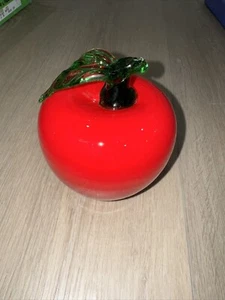 Mikasa Ruby Red Glass Apple Applied Green Stem 6” Tall - Picture 1 of 7