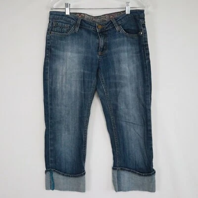 Jeans Mavi para mujer 30 puños recortados informales 5 bolsillos elásticos flexibles denim azul oscuro Foto 1 de 4