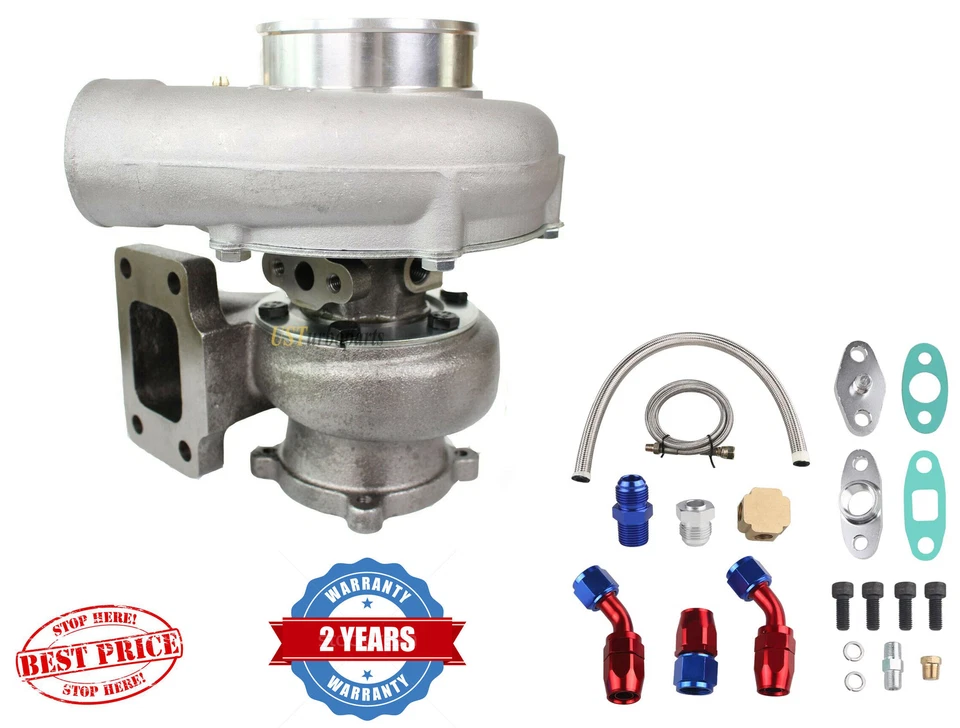 T3 Flange 4 Bolt GT35 GT3582 A/R .70 600+HP Turbocharger+Oil Return Feed Line - Изображение 1 из 4