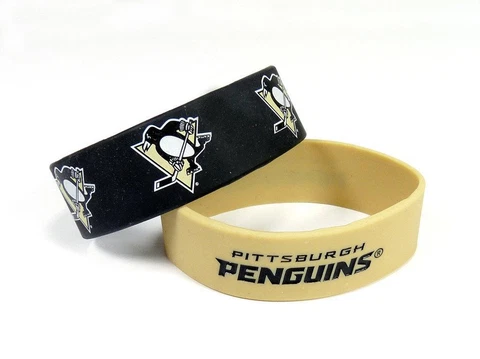 Pittsburgh Penguins Silicone Bracelets 2 Pack Wide [NEW] NHL Jewelry Bracelet Cover
