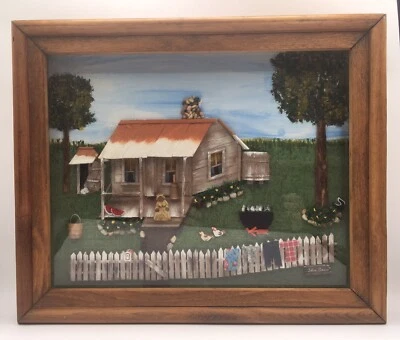 Vtg Handcrafted Folk Art 3D Diorama Cajun Cabin Scene Miniature 1995 Signed - Image 1 of 4