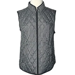 Croft & Barrow Women’s Houndstooth Classic Quilted Vest Black Grey Puffer Large - Picture 1 of 14